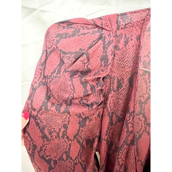 A.L.C. Tianna Snake-Print Long-Sleeve Wrap Midi Dress Burgundy Women's Size 0 - Picture 5 of 8